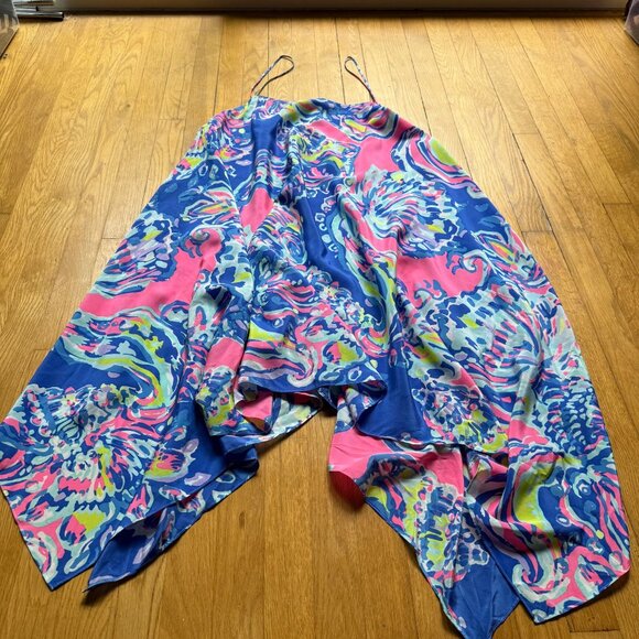 Lilly Pulitzer Size L NEW Blue Pink Kimi Silk Sleeveless Asymmetrical Hem Dress - Picture 10 of 16